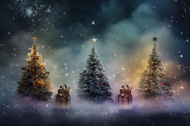 Sfondio natalizio con alberi Illustrazione AI GenerativexA
