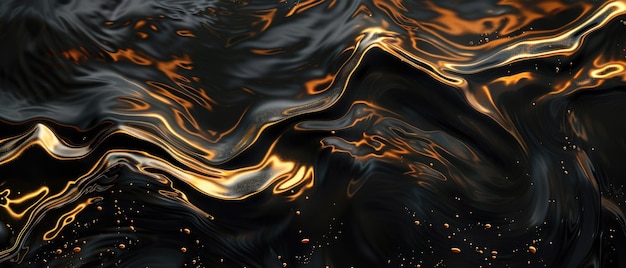 Sfondio nero a olio vista superiore di onde d'acqua scure e lucentezza dorata effetto liquido di lusso astratto concetto di modello di vernice acquarello vortice e carta da parati
