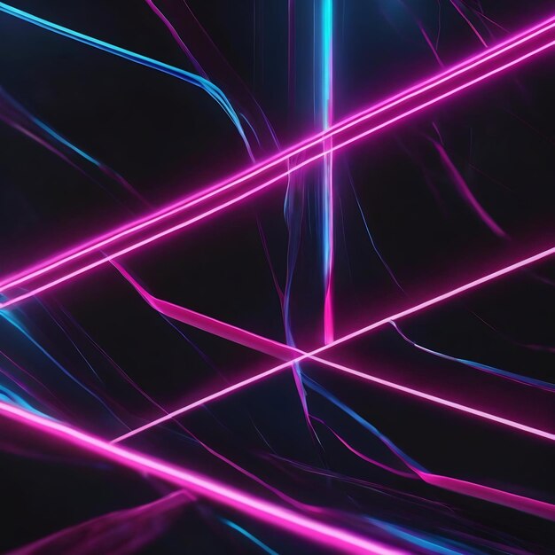 Sfondio nero astratto con linee luminose di neon blu rosa generativo ai