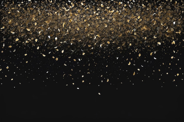 Sfondio nero di lusso vettoriale con particelle di lucciore dorato sfondo scuro festivo di confetti dorati