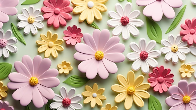 Sfondio o modello di fiori 3D Banner di fiori primaverili e estivi Concepto di primavera felice