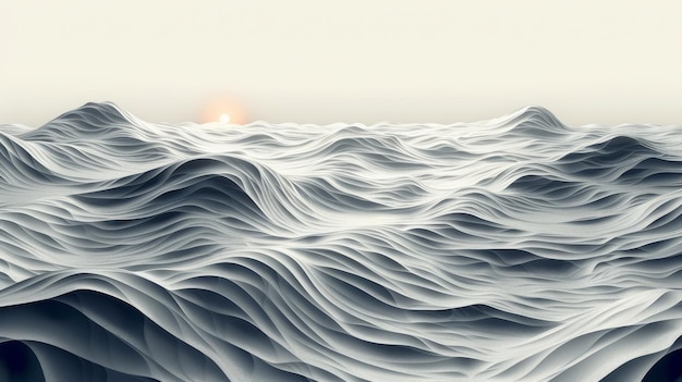 Sfondio paesaggio con linee bianche e nere disegnate a mano Arte del mare e dell'oceano con modello naturale Disegno e carta da parati Vintage