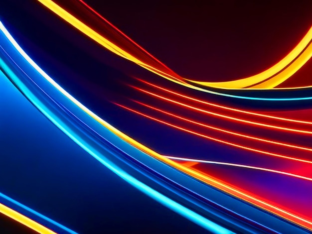 Sfondio panoramico astratto di linee di neon curve e dinamiche che brillano