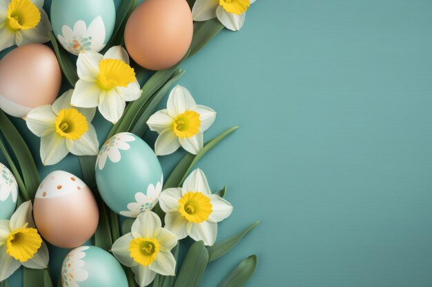 Sfondio pastello di Pasqua con uova di Pasqua colorate.