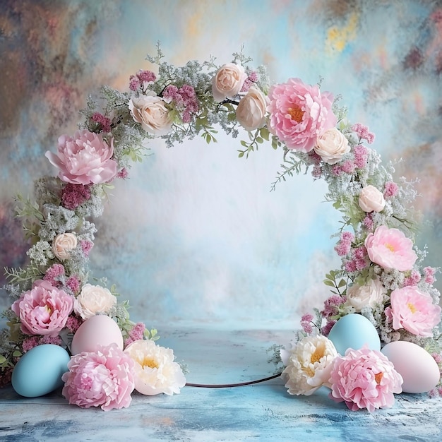 Sfondio per i fotografi arco di palle e fiori sfondo per Pasqua