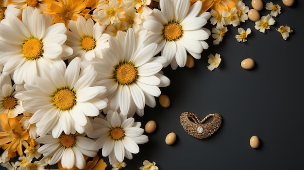 Sfondio per il testo con un'area di copia per la primavera o l'estate camomille e petali fiore bianco con centro giallo