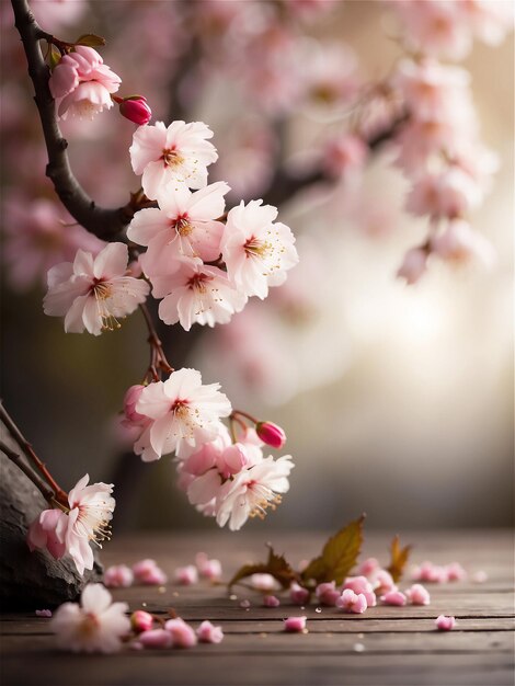 Sfondio primaverile con un gentile ramo di bellissimi fiori di sakura rosa