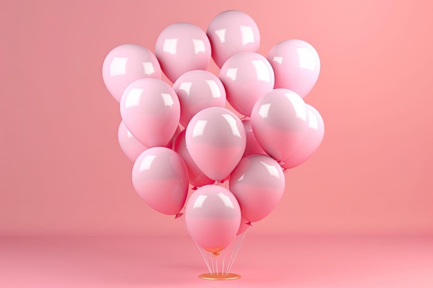 Sfondio rosa con palloncini pastello che funge da sfondo per una celebrazione di compleanno fatta con g...