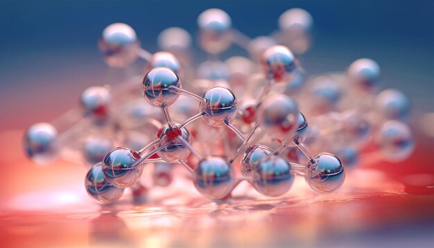 Sfondio scientifico con molecola o atomo molecola set jojoba nano 3D cellula collagene bio riassunto