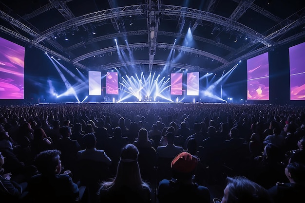 Sfondio sfocato dell'illuminazione del concerto della sala conferenze