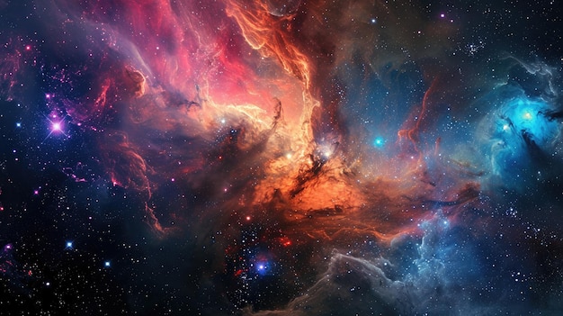 Sfondio spaziale astratto nebulosa vorticosa e stelle lontane a colori brillanti