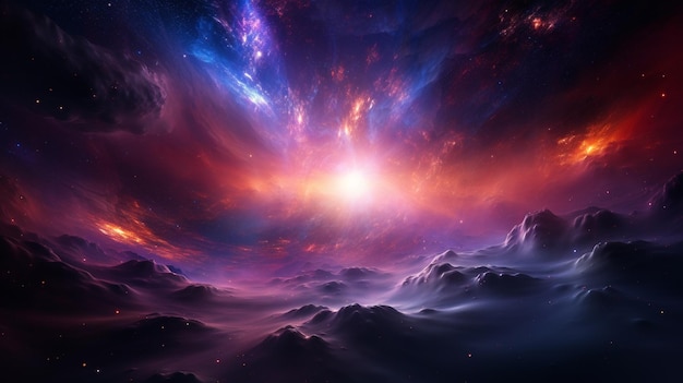 Sfondio spaziale fantastico con nebulose e stelle generativo ai