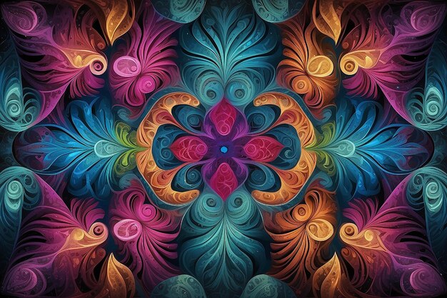 Sfondio strutturato simmetrico multicolore con spirali Grafica generata da computer