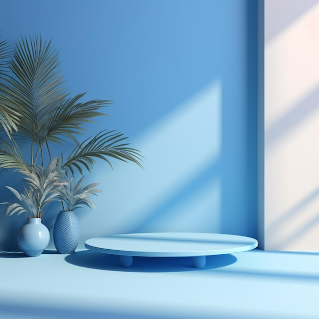 Sfondio studio blu a gradiente astratto per la presentazione del prodotto stanza vuota con ombre di finestra