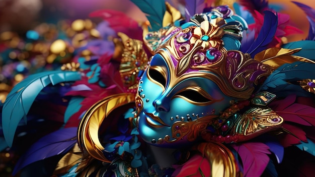Sfondio superiore di Mardi Gras con maschere e perle colorate con spazio per la copia