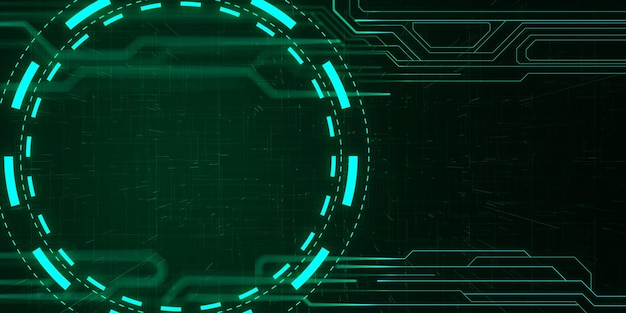 Sfondio tecnologico verde brillante creativo con cerchio lineare Innovazione e concetto tecnologico Rendering 3D