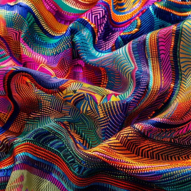 Sfondio tessile colorato tessuto ondulato vivido modello testurato tessuto etnico ondulato tessuto spazio di copia