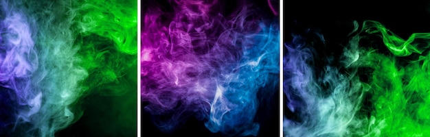 Sfondio texturale per la creatività Nuvola di fumo rosa e blu di sfondo nero isolato Sfondio dal fumo di vaping