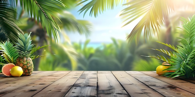 Sfondio tropicale sfondo di tavola in legno Ai Generato