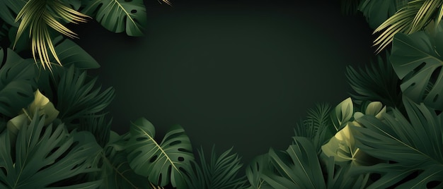 Sfondio verde astratto con foglie tropicali con spazio di copia Ai Generato