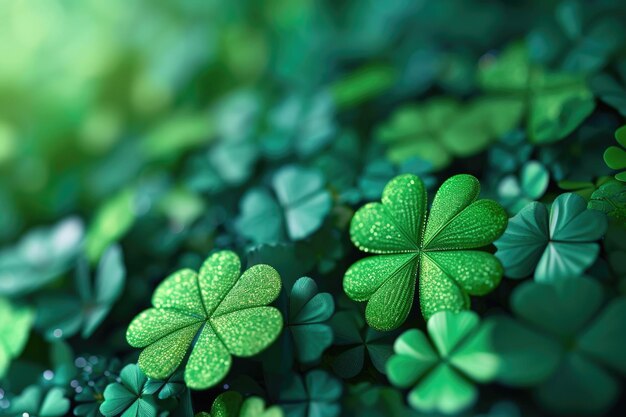 Sfondio verde con trifoli a tre foglie simbolo della festa di San Patrizio