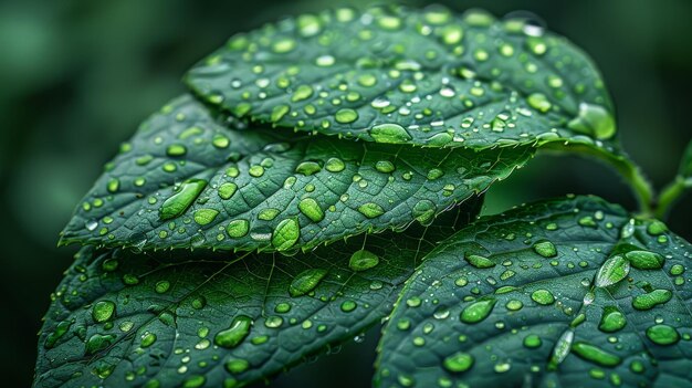 Sfondio verde erboso con gocce d'acqua e foglie