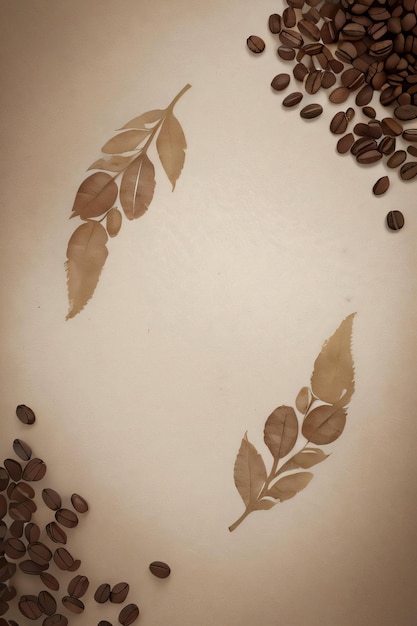 Sfondio vintage con acquerelli, chicchi di caffè e foglie, modello di caffè