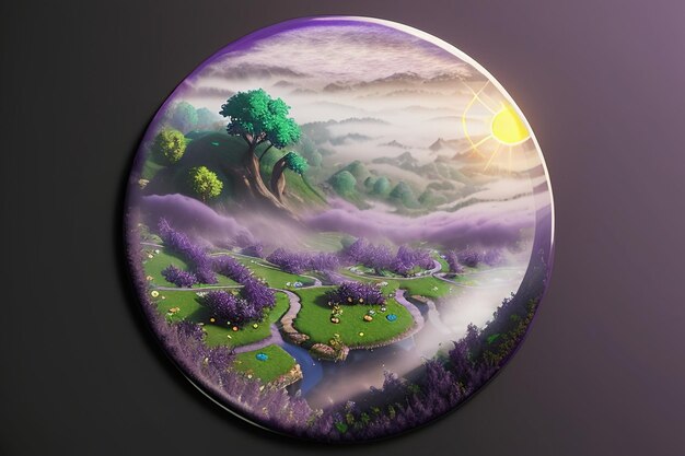 Sfondio viola acquerello cinese paesaggio illustrazione montagna fiume erba carta da parati anime