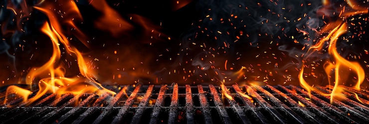 Foto sfondio vuoto di griglia da barbecue bruciato con area di spazio di copia per testo o design