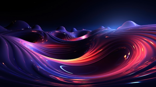 sfondo 3D di onde oceaniche e acqua che scorre coloratura viola e blu