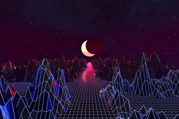 Sfondo 3d Illustrazione Ispirato da 8039 Scene synthwave e retrowave