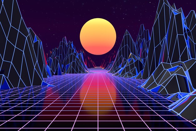 Sfondo 3d Illustrazione Ispirato da 8039 Scene synthwave e retrowave