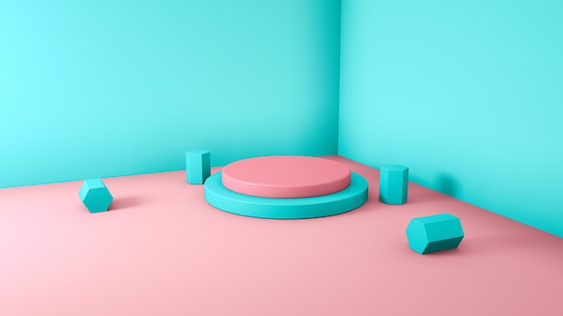 sfondo 3d render poduim display rosa e blu 3d
