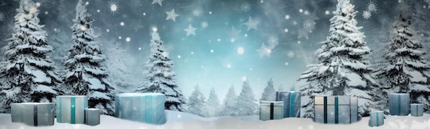 Sfondo a tema natalizio albero doni concetto di Natale illustrazione digitale AI generativa