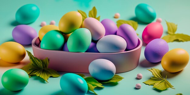 Sfondo a tema pasquale con colori pastello e uova IA generativa