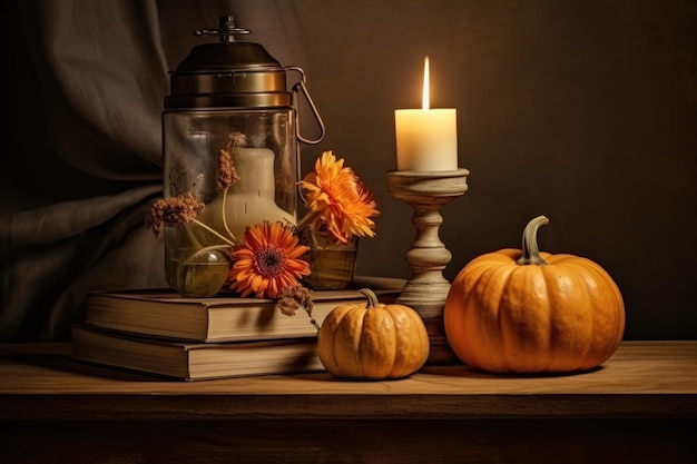 Sfondo accogliente d'autunno con candele Illustrazione AI GenerativexA
