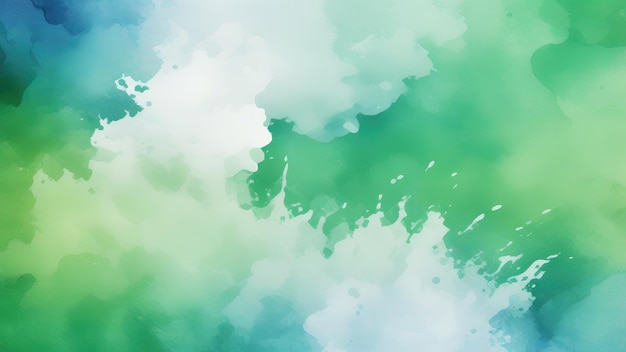 sfondo ad acquerello verde e bianco con concetto astratto di cielo nuvoloso con disegno a spruzzi di colore e macchie e macchie di sanguinamento a margine