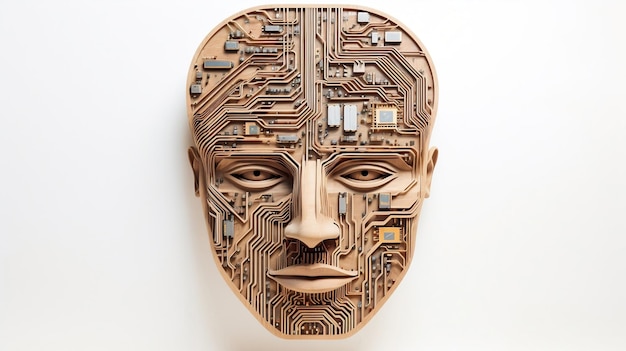 Sfondo AI Intelligenza artificiale del circuito stampato del volto umano