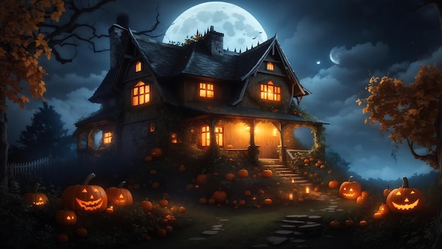 Sfondo al chiaro di luna della zucca di Halloween