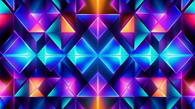 Sfondo al neon con mosaico geometrico al neon AI generato