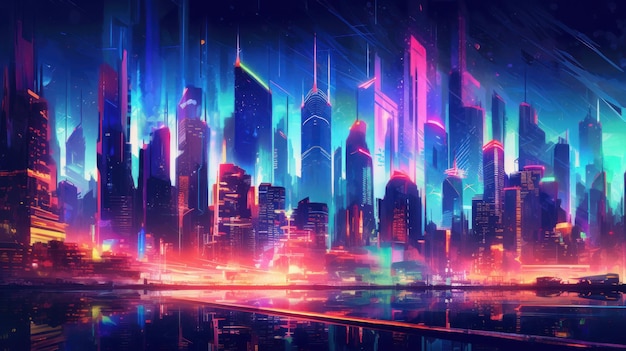 Sfondo al neon con Neon Cyberpunk Cityscape AI generato