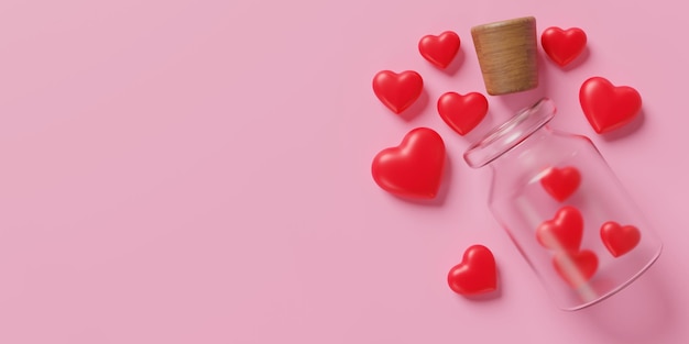 sfondo amore san valentino cuori bottiglia rosa romanticismo carta da parati romantica 3d illustrazione