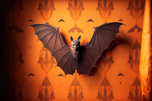 Sfondo arancione a tema Halloween con un design a pipistrello