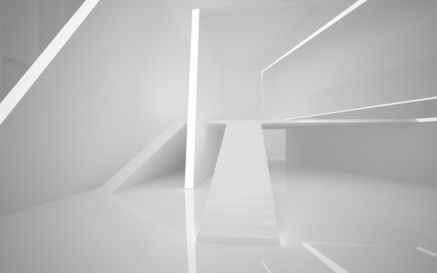 Sfondo architettonico astratto liscio bianco Vista notturna con illustrazione 3D di illuminazione