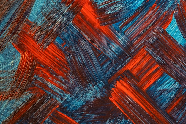 Sfondo artistico astratto colori rosso neon e blu scuro Pittura ad acquerello su tela con tratti e schizzi