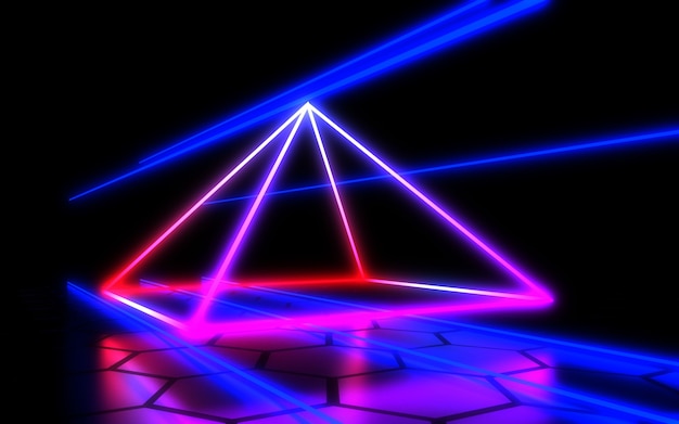 Sfondo astratto 3D con luce al neon. Illustrazione 3D