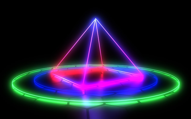 Sfondo astratto 3D con luce al neon. Illustrazione 3D