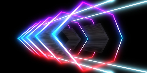 Sfondo astratto 3D con luci al neon costruzione dello spazio del tunnel al neon illustrazione 3d