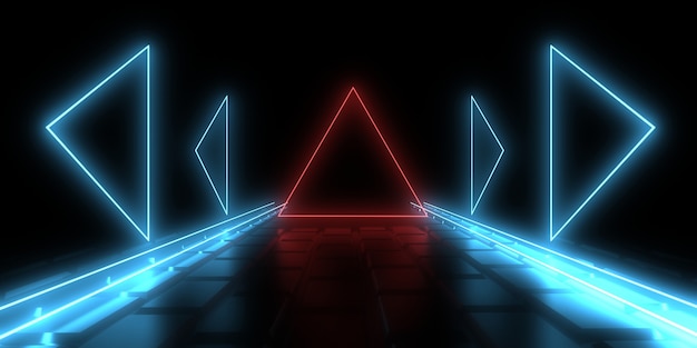 Sfondo astratto 3D con luci al neon. Illustrazione 3D 3