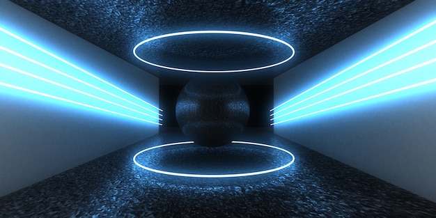 Sfondo astratto 3D con luci al neon. tunnel al neon. .costruzione spaziale . .3d illustrazione33